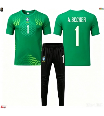 Brasil Alisson Becker #1 Portero Segunda Equipación Niños Mundial 2026 Manga Corta (+ Pantalones cortos)